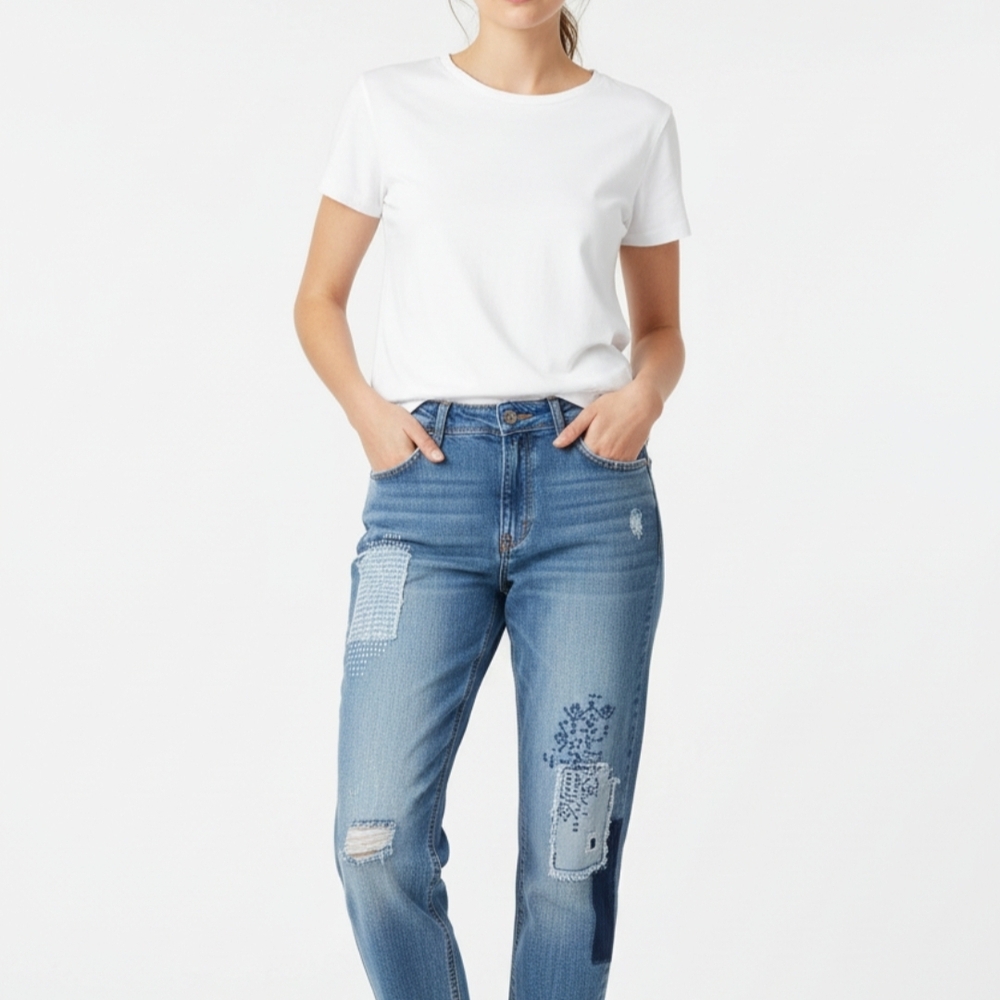 Women's Blue Patchwork Jeans